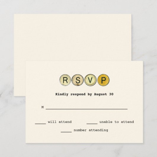 Typewriter Keys Bruiloft RSVP Kaartje (Voorkant / Achterkant)