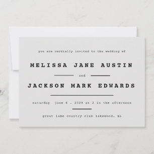 Typewriter Minimalisme Stone Grey Wedding Kaart