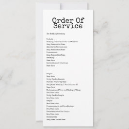 Typewriter Orde van de Dienst Bruiloft Kaart