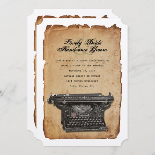 Typewriter perkament bruiloft uitnodiging (Voorkant / Achterkant)