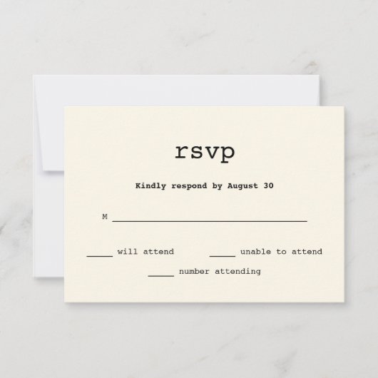 Typewriter Tekst Bruiloft RSVP (Voorkant)