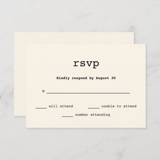 Typewriter Tekst Bruiloft RSVP (Voorkant / Achterkant)