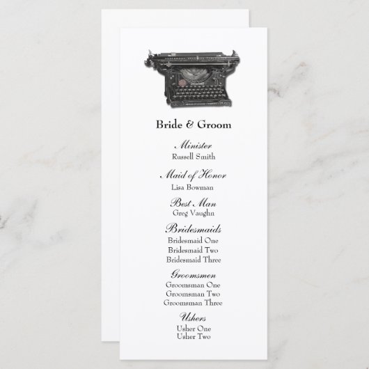 Typewriter Trouwprogramma Programma (Voorkant / Achterkant)