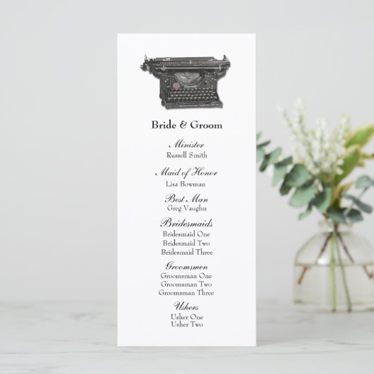 Typewriter Trouwprogramma Programma (Staand voorkant)