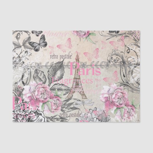  typische zwarte roze florale Parijs Eiffeltoren Tissuepapier (Voorkant)