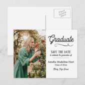 Typografie Afstuderen Modern | De datumfoto opslaa Aankondigingskaart (Voorkant / Achterkant)