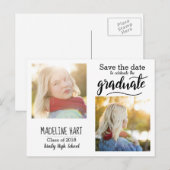 Typografie Afstuderen | Sla de datum op twee foto' Aankondigingskaart (Voorkant / Achterkant)