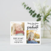 Typografie Afstuderen | Sla de datum op twee foto' Aankondigingskaart (Staand voorkant)