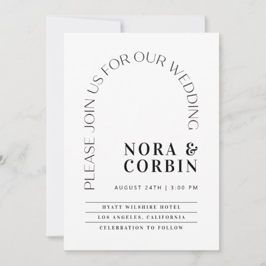 Typografie Arch Wedding Invitation Kaart N100 (Voorkant)