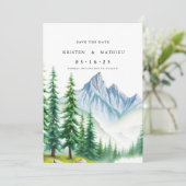 Typografie bewerkbare berg save the date (Staand voorkant)