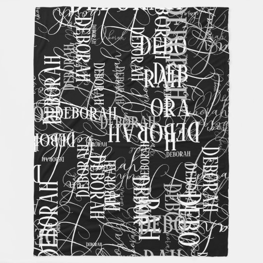 Typografie Black White Names Pattern Fleece Deken (Voorkant)