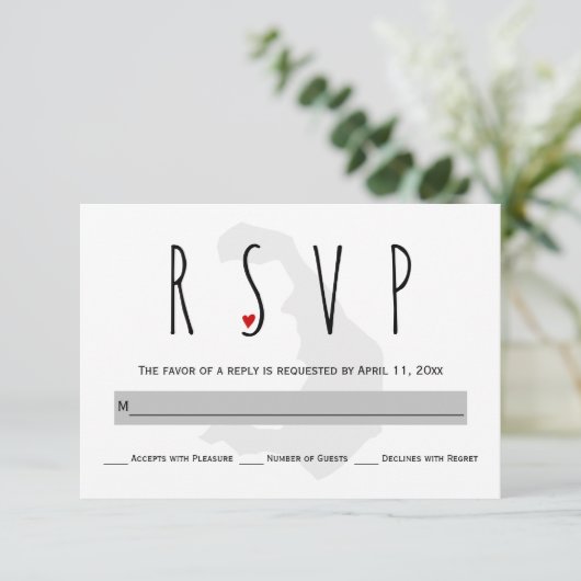 Typografie blauw, grijs Santorini bruiloft RSVP ka (Staand voorkant)