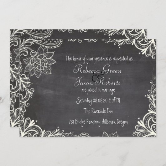 typografie bloeit Chalkboard Wedding Kaart (Voorkant / Achterkant)