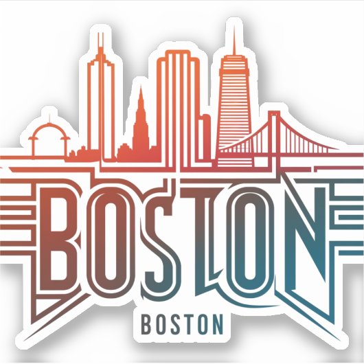 Typografie Boston City Skyline Sticker (Voorkant)