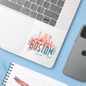 Typografie Boston City Skyline Sticker (Laptop met iPhone)