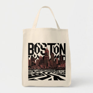 Typografie Boston Stadssilhouet, Boston Stad Tote Bag