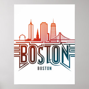 Typografie Boston Stadssilhouet Poster