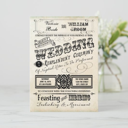 typografie bruiloft kaart (Staand voorkant)