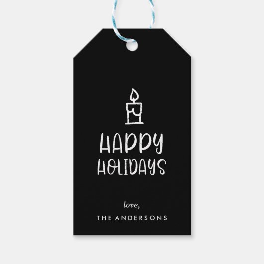 Typografie Candle Happy Holiday Cadeaulabel (Voorkant)