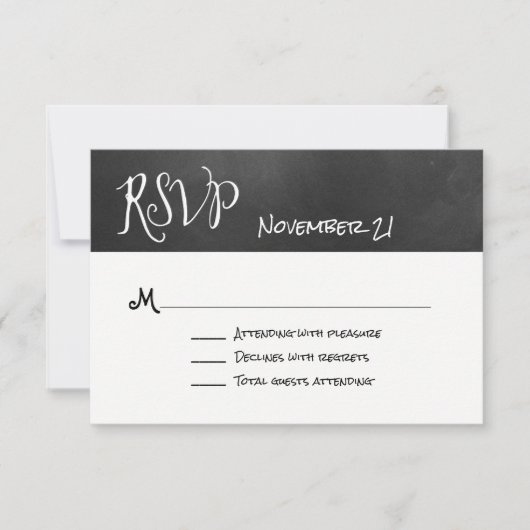 Typografie Chalk Board Wedding RSVP Card Kaartje (Voorkant)