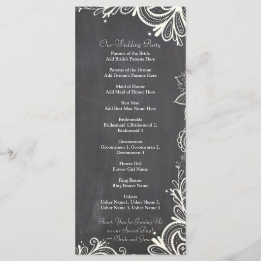  typografie Chalkboard Trouwprogramma's Programma (Achterkant)