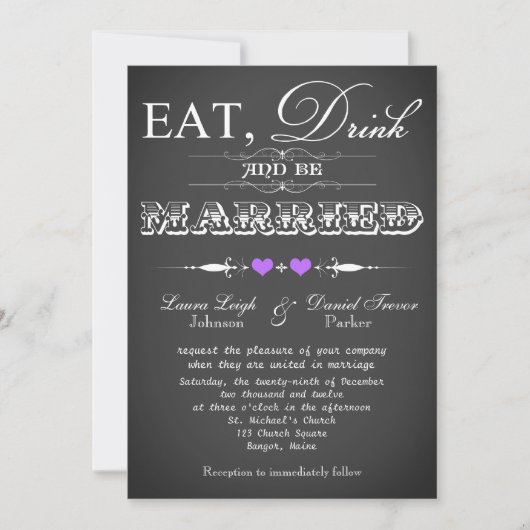 typografie Chalkboard Wedding Invite 8 Kaart (Voorkant)