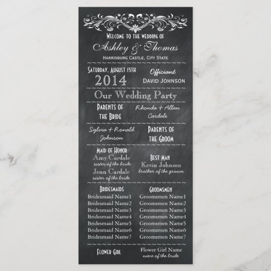 Typografie Chalkboard Wedding Programs 2 Maids Hon Programma (Voorkant)