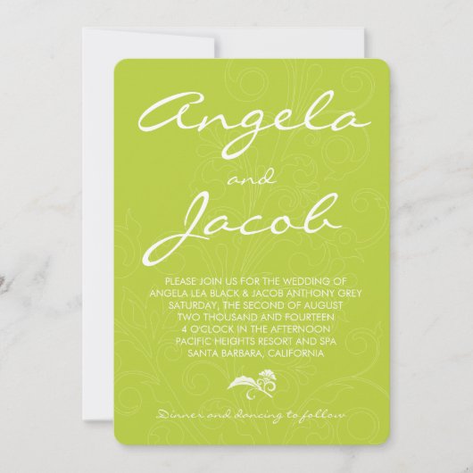 Typografie Chartreuse Green Floral Wedding Kaart (Voorkant)