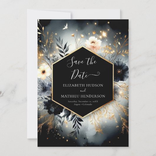 Typografie Chic Enchanted Forest Wedding Save The Date (Voorkant)