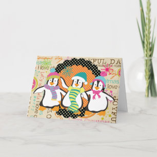Typografie en Penguins Holiday Greeting Kaart