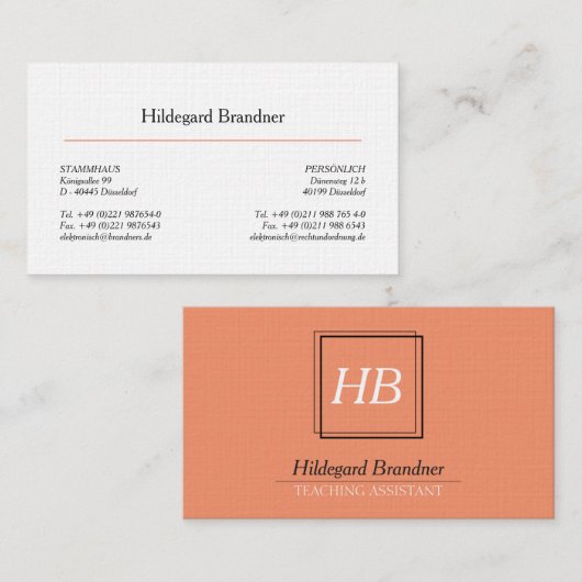 Typografie en zalm visitekaartje (Voorkant / Achterkant)