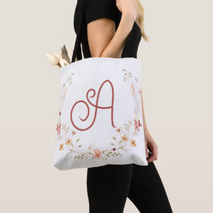 Typografie Floral Monogram Initiaal A Draagtas