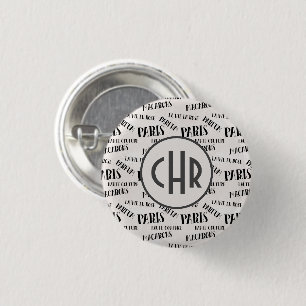 Typografie French Theme Monogram   Parijs   Parfum Ronde Button 3,2 Cm