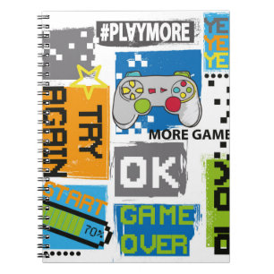 Typografie Game pixel afdruk. Game illustratie. bo Notitieboek