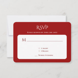 Typografie Gebogen Monogram Rode Bruiloft RSVP Kaartje