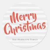 Typografie Gepersonaliseerd kerstgrijs en Oranje Ronde Sticker (Voorkant)