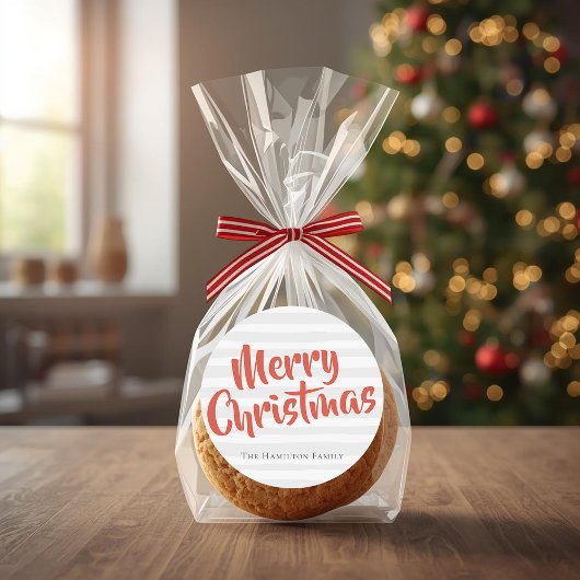 Typografie Gepersonaliseerd kerstgrijs en Oranje Ronde Sticker