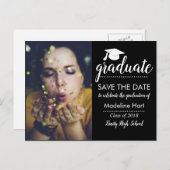 Typografie Graduation Party | De datumfoto opslaan Aankondigingskaart (Voorkant / Achterkant)