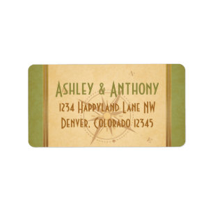 Typografie Groen Kompas Trouwadres Etiket