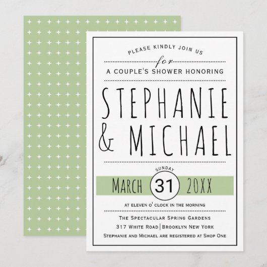 Typografie groene bruiloft, douche kaart (Voorkant / Achterkant)