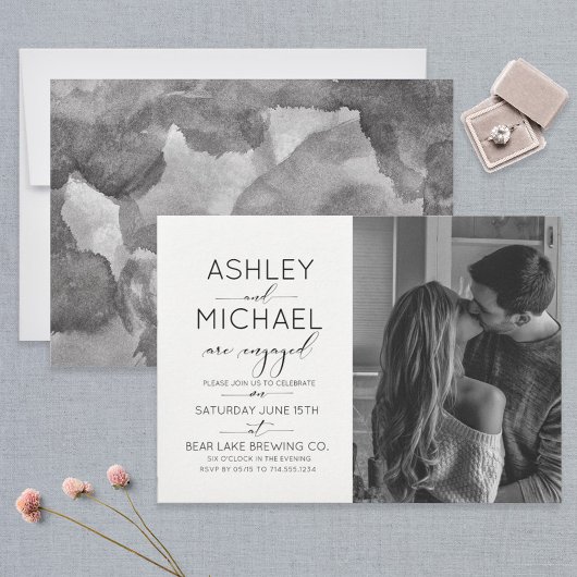 Typografie-kalligrafie Foto Engagement Party Kaart