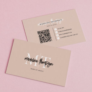 Typografie Kalligrafie Monogram Beige QR-code Visitekaartje