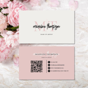 Typografie Kalligrafie Monogram Zwart Roze QR-code Visitekaartje