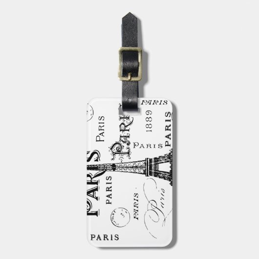 Typografie-kalligrafie Parijs Frankrijk Eiffel Tow Bagagelabel (Voorkant verticaal)