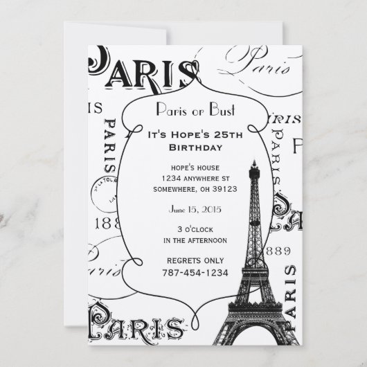 Typografie-kalligrafie Parijs Frankrijk Eiffel Tow Kaart (Voorkant)