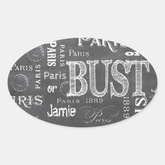Typografie-kalligrafie Parijs Frankrijk Eiffel Tow Ovale Sticker (Voorkant)