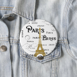 Typografie-kalligrafie Parijs Frankrijk Eiffel Tow Ronde Button 4,0 Cm