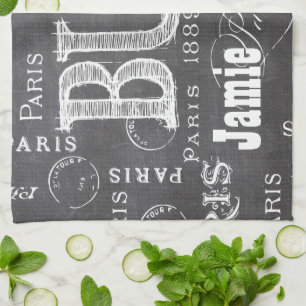 Typografie-kalligrafie Parijs Frankrijk Eiffel Tow Theedoek