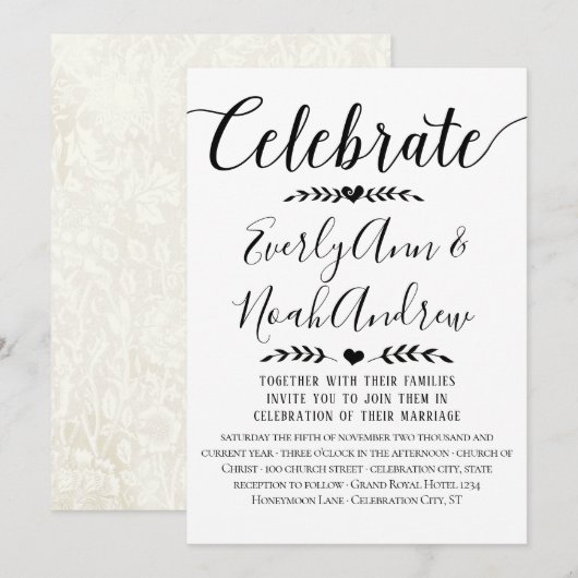 Typografie Kraft Paper Wedding Invitations Kaart (Voorkant / Achterkant)