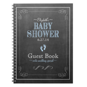 Typografie Krijtbord Blauwe Baby Shower Gastboek Notitieboek